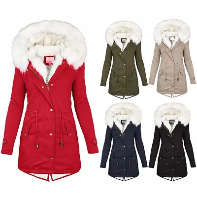 Buy New Women's Warm Long Coat Fur Fleece Hooded Jacket Winter Parka Coats Plus • 29.16£