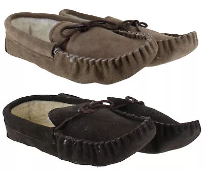 Buy Mens British Made Soft Soled Real Suede Warm Moccasin Slippers Size 7 To 12 UK • 15.99£
