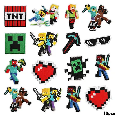 Buy 16pc Minecraft Embroidery Applique Patches Sew Iron On Badges Decorating Clothes • 6.32£
