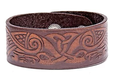 Buy Minimalist Leather Embossed Cuff Bracelet, Handmade Leather Phoenix Wristband • 8.95£