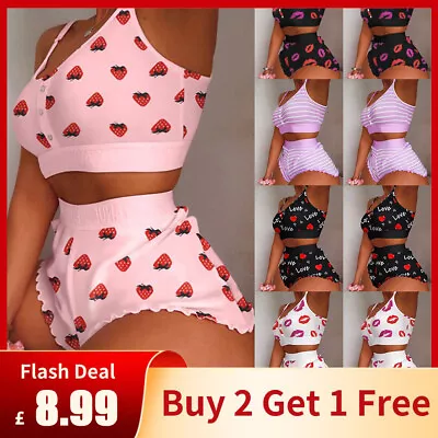 Buy Womens Cami Vest Bra Tops Shorts Pyjamas Set Underwear Lingerie Nightwear PJs • 8.99£