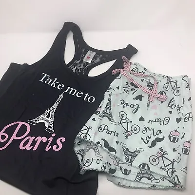 Buy Sleep & Co “PARIS” Pajama Sz L Set  Racerback Tank + Shorts Summer PJs Lace NWT • 14.13£