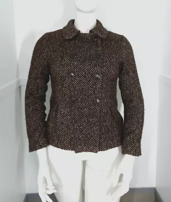 Buy PER UNA Size 14 Brown Chevron Boucle Jacket 10% Wool Blend Button Closure WINTER • 14.99£