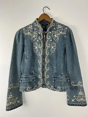 Buy Jon Vintage Embroidered Boho Denim Jean Jacket Women’s 10 • 53.08£