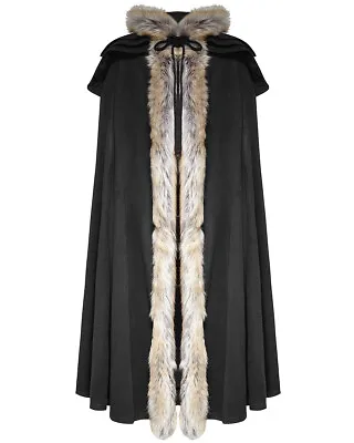 Buy Punk Rave Mens Cloak Coat Jacket Black Hooded Fur Gothic Steampunk VTG Regency • 149.99£