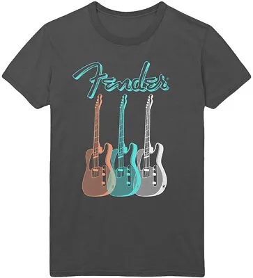Buy Fender Triple Guitar Charcoal T-Shirt OFFICIAL • 14.89£