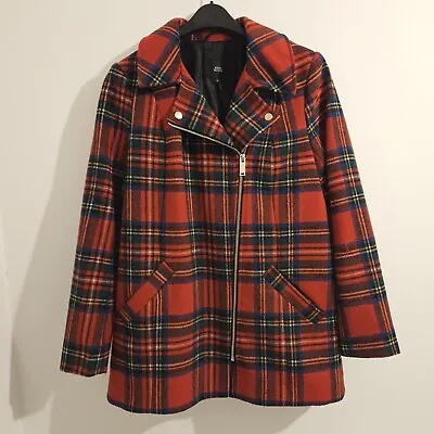 Buy River Island Womens UK Size 8 Red Tartan Wool Blend Coat Jacket Punk Alt Goth • 20£