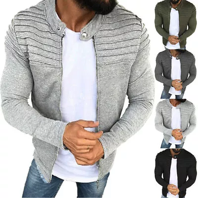 Buy Mens Plain Zipper Coat Jacket Sweatshirt Winter Casual Slim Fit Outwear Cardigan • 12.47£