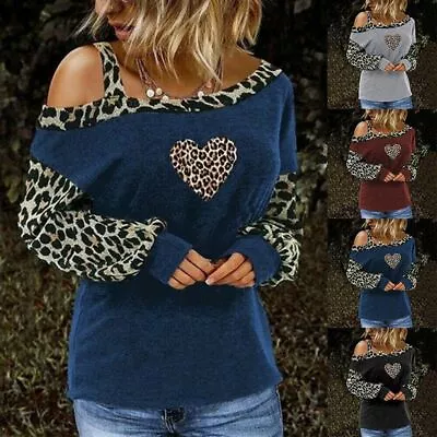 Buy Womens Leopard Print Cold One Shoulder T-Shirt Blouse Long Sleeve Casual Tops • 11.20£