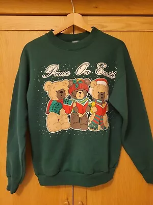 Buy Hanes Activewear Vintage Christmas Sweatshirt Jumper - Size M - Teddy Bears • 20£