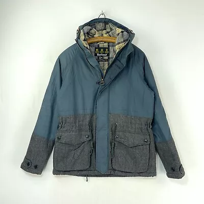 Buy Barbour Parka Jacket Mens 42 Medium Blue Grey Tweed Hooded Hunting Mod Army • 65£