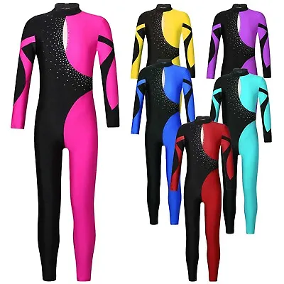 Buy Kids Girls Jumpsuit One Piece Leotard Contrast Color Bodysuit Athletic Clothing • 21.61£