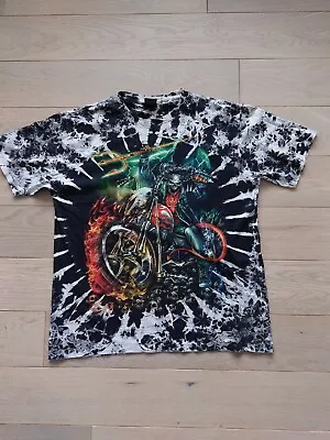 Buy Skull Biker All Over Tie Dye UV Print T-Shirt XL Vintage Wild Label  • 17.99£