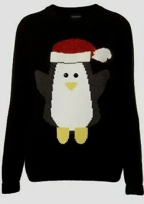 Buy Topshop Black Penguin Christmas Jumper - Size 8 • 29.99£