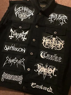 Buy Black Metal Militia Battle Jacket Cut-Off Denim Vest Bathory Or Watain Rocker M • 122.66£