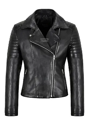 Buy Ladies Leather Jacket Classic Biker Style Black Real Leather Womens Jacket 1821 • 69.99£