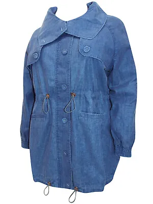 Buy Ladies Linen Blend Shawl Collar Denim Coat Jacket By Ellos Sizes 12 - 16 • 16£