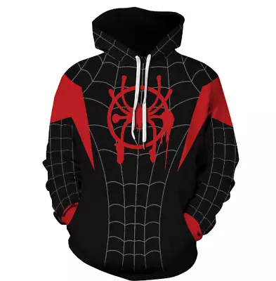 Buy Spiderman Into The Spider Verse Hoodie Miles Morales Cosplay Sweatshirt Jacket • 9.48£