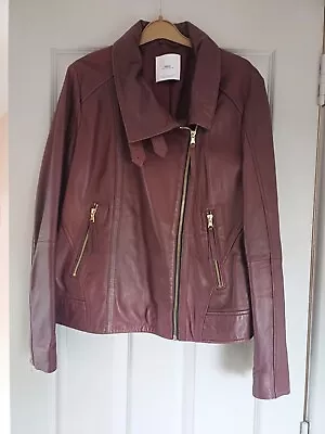 Buy Mango Dark Red Maroon Burgundy Real Leather Jacket Size Xl • 49£