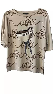Buy LOVE & LACE Women's Shirt Top Beige Mid Sleeve Coffee Diva Graphic Tee, Sz.L. • 15.91£