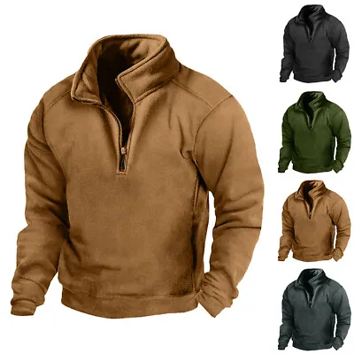Buy Mens Fleece Thermal Hoodie Sweatshirt Half Zip Tactical Army Combat T Shirt Tops • 3.79£