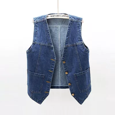 Buy Lady Denim Vest Summer Short Jeans Waistcoats Cowboy Sleeveless Blue Jacket Tops • 26.92£
