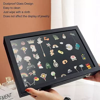 Buy Pin Badge Jewelry Bag Wooden Dustproof Display Collectables Box For Home Store • 14.89£