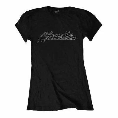 Buy Womens Blondie Diamante Logo Black Fitted T-Shirt - Retro Music Tee • 10£