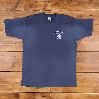 Buy Vintage Fruit Of The Loom Single Stitch T Shirt Graphic XL 90s Fire Dept Blue • 17.99£