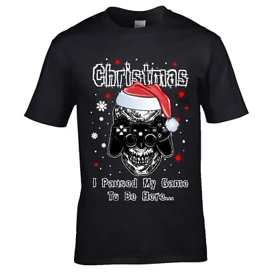 Buy Funny Gamer I Paused My Game Skull With Santa Hat Motif Mens T-shirt Xmas Gift • 13.95£