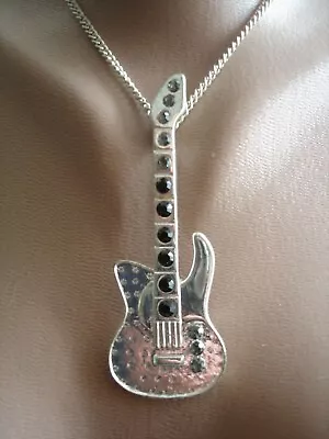 Buy Guitar Necklace - Jewellery Accessory -Metal Stone Encrusted-Rockingly Cool Item • 5£