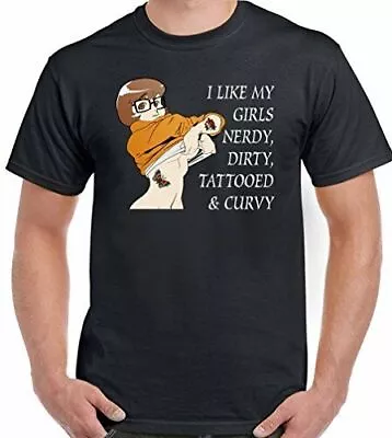 Buy BIKER T-Shirt Nerdy Dirty Tattooed And Curvy Mens Funny Scooby Doo Velma Tattoo • 11.94£