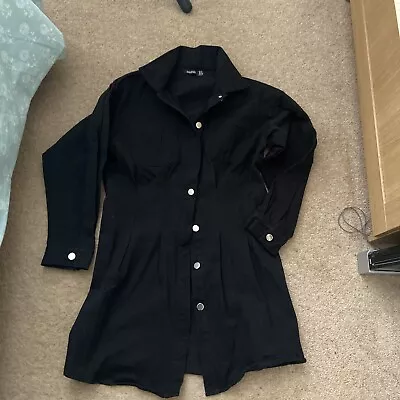 Buy Ladies Boohoo Long Black Denim Shirt Jacket Size 12/14 (16 On Label )   • 4.99£
