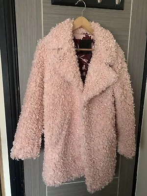 Buy Womens River Island Pink Woolly Coat/jacket Size M • 15.99£
