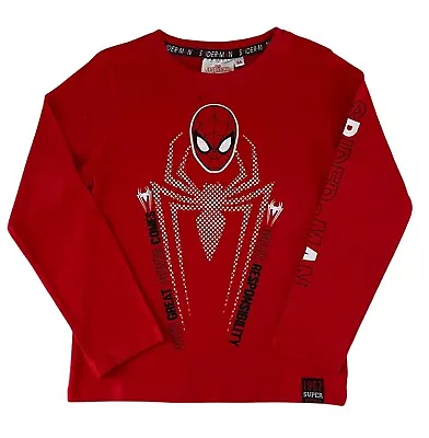Buy Marvel Spider-Man Boys T-Shirt Cotton Long Sleeves Red Tee Graphic Print Top • 5.99£