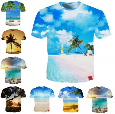 Buy Cool Coconut Tree Beach Waters Women Men T-Shirt 3D Print Short Sleeve Tee Tops • 3.95£