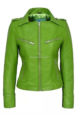 Buy Ladies Leather Jacket Lime Green Real Leather Soft Casual Upper Jacket 9823 • 119.74£