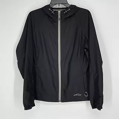 Buy Eddie Bauer Windbreaker Jacket Women's Sz M Full-Zip Ventilated Hooded Black • 8.98£