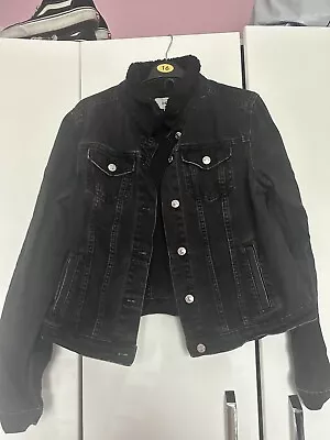 Buy Black Denim Jacket With Fleece Lining - New Look Size 14 • 7£