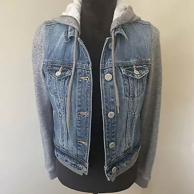 Buy American Eagle Hooded Jean Jacket Size Small Button Front Denim Hoodie Pockets • 14.17£