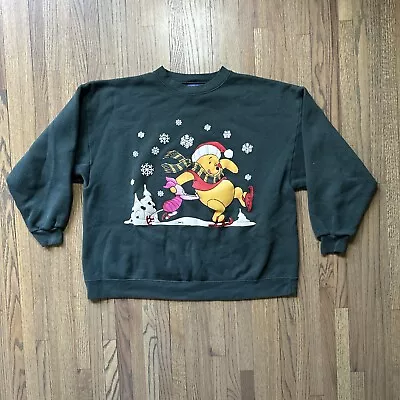 Buy Vintage 1990’s Winnie The Pooh Christmas Sweatshirt SKATING PIGLET SZ L/XL Boxy • 18.89£