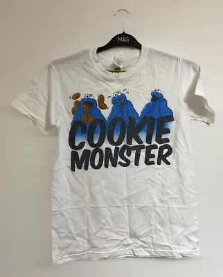 Buy Sesame Street Cookie Monster Men’s White Printed T- Shirt Size S • 8.99£
