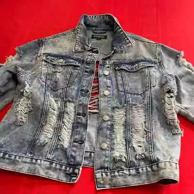 Buy Thrill Jeans Destroyed Distressed Slashed Denim Jacket Size XL • 37.47£