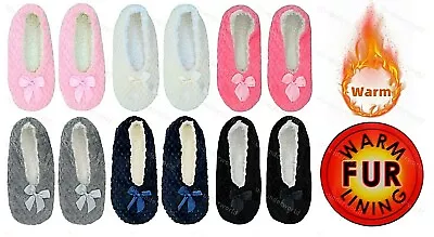 Buy Ladies Ballerina Slippers Sherpa Fleece Lined Padded Gripper Soles Womens 4-7 • 5.65£