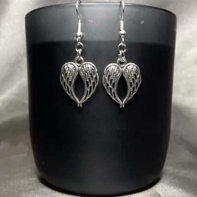 Buy Handmade Silver Angel Wings Cherub Love Heart Earrings Gothic Gift Jewellery • 4.50£
