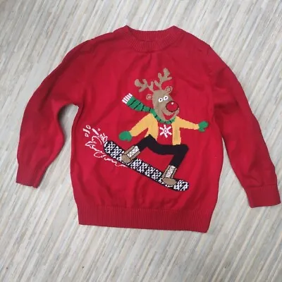 Buy Dunnes Red Reindeer Christmas Jumper Age 5 Yrs Sweater Snow Boarding  • 3.99£