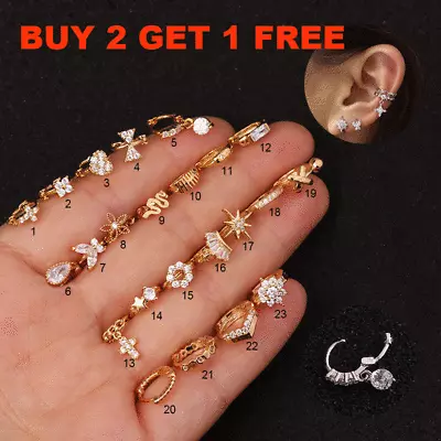 Buy Tiny Helix Cartilage Tragus CZ Ear Piercing Huggie Hoop Earring Punk Jewellery • 3.49£