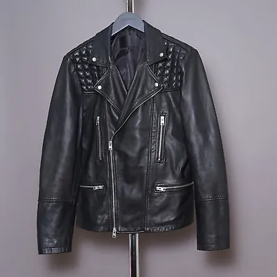 Buy ALL SAINTS Catch Leather Jacket SMALL Mens Black Celebrity Biker Bomber Moto S • 189.99£