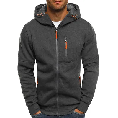Buy Mens Hoodie Sweatshirt Plain Fleece Zip Up Hooded Zipper Sports Jumper Tops • 11.39£