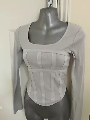Buy NWT River Island Womens Grey Cage Fitted Corset Type Top Long Sleeved 10 8 • 17.99£